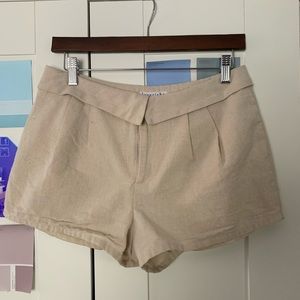 TAN KHAKI PLEATED HIGH WAISTED SHORTS